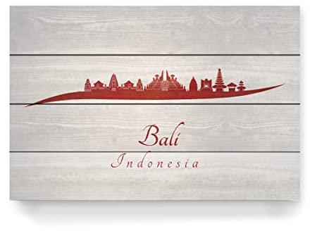 artboxONE Holzbild 60x40 cm Städte Bali-Skyline in Rot von Künstler Paul Rommer