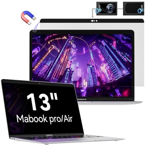 Privacy Screen for MacBook Air 13 Inch 2018-2021& MacBook Pro 13 2016-2022 | M1 M2, Magnetic Removable Anti Glare Blue Light Filter with Camera Cover, Anti Spy Laptop Privacy Film Screen Protector