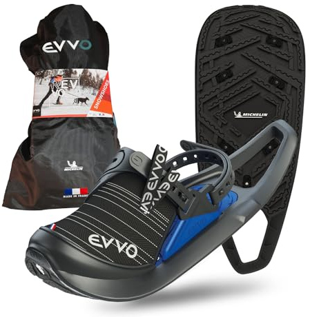 EVVO - Originale - Raquette à Neige Made in France avec Semelles Cloutées Michelin®, Fixations Réglables, pour Homme et Femme avec Sac de Transport Inclus, Tout Terrain, Randonnée Neige