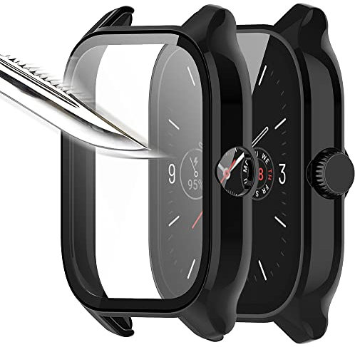 Msm-case Mit Gehärtetes Glas Displayschutz Schutzhülle Kompatibel für Amazfit GTS 4,Hard PC Rundum Displayschutz Ultradünne Blasenfreie Gegen Kratzer Schutzhülle -Schwarz [2 Stück]