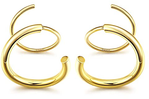 Kakonia 925 Sterling Silber Spiral-Creolen, 18K Gold Hypoallergen Double Hoop Ohrringe Twisted für Frauen Mädchen, Gold-A