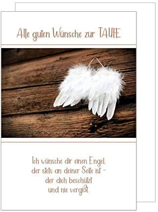 Edition Seidel Premium Glückwunschkarte zur Taufe mit Umschlag. Taufkarte mit Spruch Grusskarte alle guten Wünsche Engel Flügel Feder Taufkind (ET166 SW023)