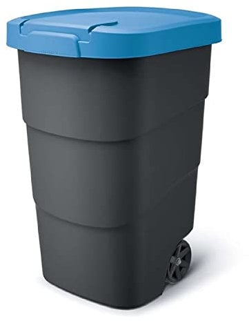 Prosperplast Wheeler - Cubo de basura universal con ruedas y tapa, 110 L, color azul