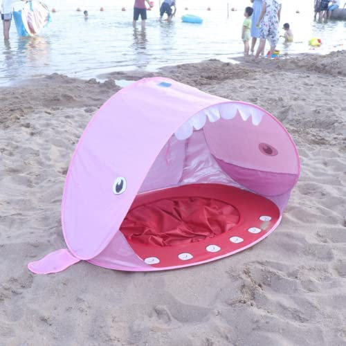 LSOAARRT Baby Pop Up Tente de Plage pour bébé avec Piscine, Tente abri Solaire Requin Portable avec Protection UPF UV 50+ pour Tout-Petit âgé de 3 à 72 Mois (Rose)