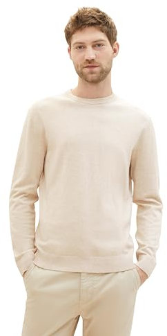 TOM TAILOR Herren Basic Crewneck Pullover aus Baumwolle, 34759 - Silver Ecru Light Melange, M
