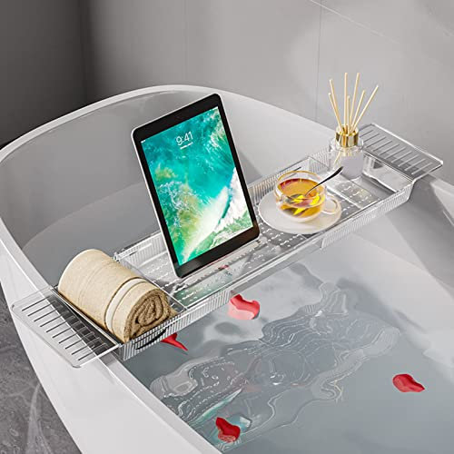 Alvinlite Badewannen-Caddy-Tablett, Erweiterbares Abfluss-Badezimmer-Regal, Caddy-Tablett, Badezimmer-Theken-Organizer, Badewannen-Aufbewahrungsregal, Badewannen-Zubehör Und Badezimmer-Gadgets(Weiss)