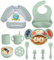 Jissta Silicone Set de vaisselle pour bébé,Assiette bébé,Set de 11 assiettes pour enfants avec ventouse,Bavoir bébé étanche,Assiette silicone antidérapante BPA free (vert)