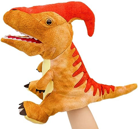lilizzhoumax Parasaurolophus Kuscheltier, Simuliertes Tier Dinosaurier Handpuppe aus Plüsch, Kawaii Niedliches Rollenspiel, interaktives Früherziehungsspielzeug für Kinder, Geschenk für Kinder