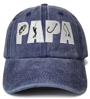 Shenbors Papa Fischerhüte, Anglergeschenk für Opa Großvater, Papa (Fishing - Washed Navy Blue), Einheitsgröße