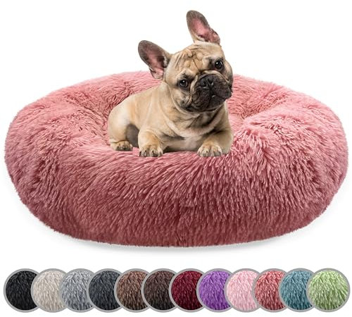 bluzelle Hundebett für Mittelgroße Hunde, 70cm Hundekissen Rund Donut Kissen Hundekorb Flauschig Plüsch, Ergonomisch Bezug Waschbar rutschfest Weich Kunstfell, Farbe:Rosa