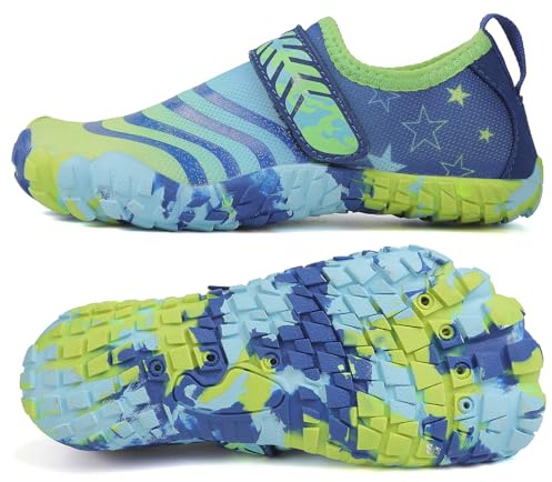 Water Shoes Kids Boys Girls Water Boots Trainers Wide Toe Barefoot Shoes Non-Slip Toddler Little Youth Trail Running Shoes Quick Drying Aqua Shoes BlueYellow 2Uk Convert EU34