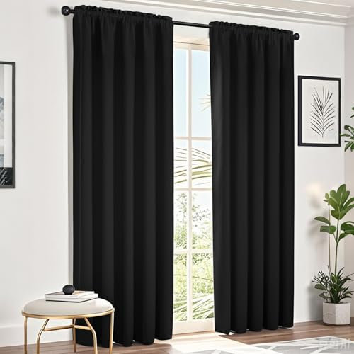 NAKIHOUSE Black Blackout Curtains, Thermal Curtain 95 Inch Drop for Door Doorway Window Living Room Bedroom, 2 Panel