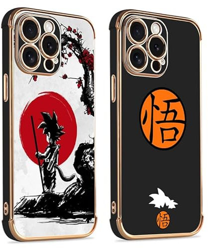 2 Stück Handyhülle für iPhone 13 Pro Hülle 6.1 Zoll, Anime Dragon Ball Goku Super Z Saiyan DBZ Manga Muster Junge Mädchen Galvanisierte Schutzhülle Weich TPU Stoßfest Dünn Case mit Kameraschutz, 01