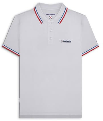 Lambretta Mens Tipped Polo Shirt Short Sleeve Top Grey/Blue/Red S