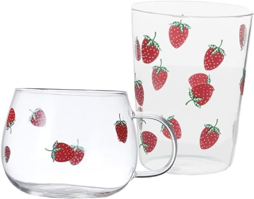 EdirFtra Set di 2 Bicchieri di Fragola, Duraturi Bicchieri da tè al Latte, Bicchieri da caffè, Tazze da tè