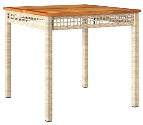 vidaXL Gartentisch, Esstisch für Garten Terrasse, Terrassentisch mit Holzplatte Stahlrahmen, Gartenmöbel Tisch, Beige Poly Rattan Akazienholz