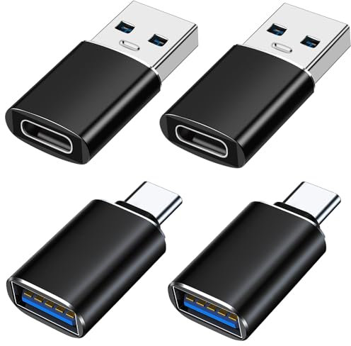 Mepsies Adaptador USB a USB C 4 Piezas, Adaptador USB C Hembra a USB3.0 Macho x2, Adaptador USB3.0 Hembra a USB C Macho x2, Compatible con MacBook, iPhone 15, Samsung Galaxy,Smartphones,Portátiles