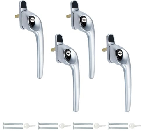 Bwintech Offset-Fenstergriff aus satiniertem Chrom, UPVC-Zinklegierung, rechts, 43 mm Spindel für Innen- und Außenbereich, UPVC-Fenster, 4 Stück
