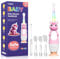 YUNCHI K3 Elektrische Zahnbürste Kinder ab 0-6 Jahre Baby mit buntem LED Licht Smart Timer Kinderzahnbürste Elektrisch Kleinkind Schallzahnbürste mit 4 Weiche Bürstenköpfe (Rosa Einhorn)