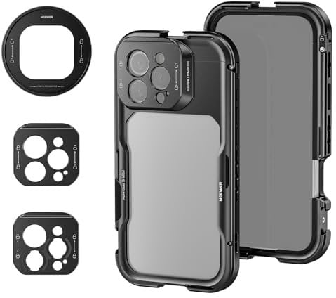 NEEWER 16 Pro Max Cage, Rig Vidéo Téléphone, Démontage Rapide Compatible avec iPhone 16 Pro Max, Adaptateur Filtre 67mm, Plate Arrière Objectif 17mm, Adaptor Lens Mount T Compatible avec Moment, PA074