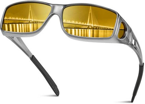 konqkin Night-Driving-Glasses-Anti Glare-Yellow Driving Glasses-Sunglasses-Mens-Women-Polarised- Over-Prescription-Glasses-Wrap-Around-Sunglasses-UV400 For Driving,3