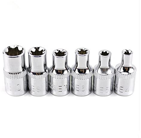WUWMTUTCK 6Pcs 1/4 Ratchet Socket Set Torque Wrench Torx Star Female Socket Adapter E Socket Driver Joint Hand Tools E4 E5 E6 E7 E8 E10