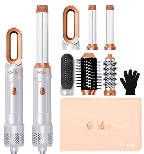 UKLISS Air Styler 6 en 1, Secador Pelo Profesional con rizador pelo ondas, plancha pelo, hair dryer, Thermal Brush, Automático Rizado de Aire, Hairstyler cepillo secador Regalos para Mujeres (Blanc)