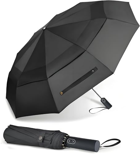 MRTLLOA 124/137/157/157 cm großer faltbarer Golfschirm, Übergröße, Doppeldach, belüftet, 10 Rippen, winddicht, kompakt, Reiseschirme für Regen