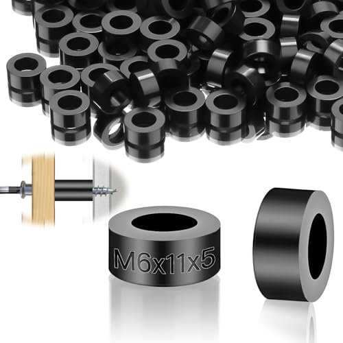 SWTYExt Kunststoff Distanzhülsen M6 Runde Abstandshalter 50 Stück Nylon Unterlegscheiben ABS Gummi Abstandshalter Isolierung Beilagscheiben 11X5 mm Schwarz Distanzscheiben für M6 Schrauben