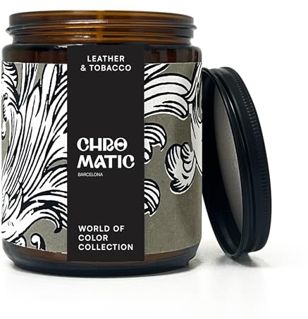 Leder- und Tobacco-Kerze für Damen, 225 ml, mit Leder und Tobacco, Kokosnusskerze mit 50 Stunden Brennzeit, handbemalte Etiketten.