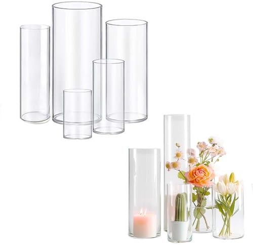Set de 5 vases en Verre pour la décoration de tableVases en Verre pour la décoration de fêtes, Mariages ou banquets (5, 10+15+19+20+25 cm)
