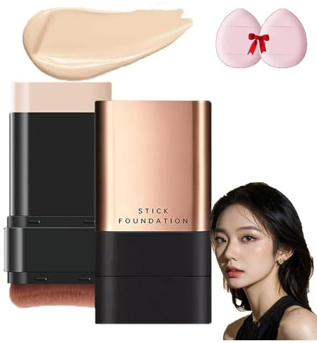 2 In 1- Luxury Anti-Wrinkle Foundation Stick,Double Head Foundation Make Up Stick,Korea Flawless Eraser Foundation Stick With Brush, Multi-Use Foundation Stick Makeup (Brilliant White, A-1)