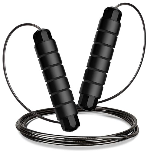 Skipping Rope - Rope Skipping for Adults Fitness, Skipping Rope Adult for Weight Loss, Length Adjustable with Foam Handles, Black, Pack of 1