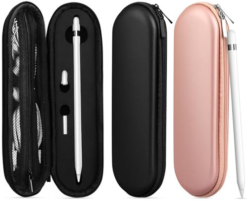 iMangoo Hard Shockproof Pencil Pouch Zipper EVA Carrying Case for Apple Pencil Pro USB C 1st 2nd Gen Pen Protective Holder for iPad iPencil Stylus Tip Cap Cable Accessories,2 Pack (Rose Gold/Black)
