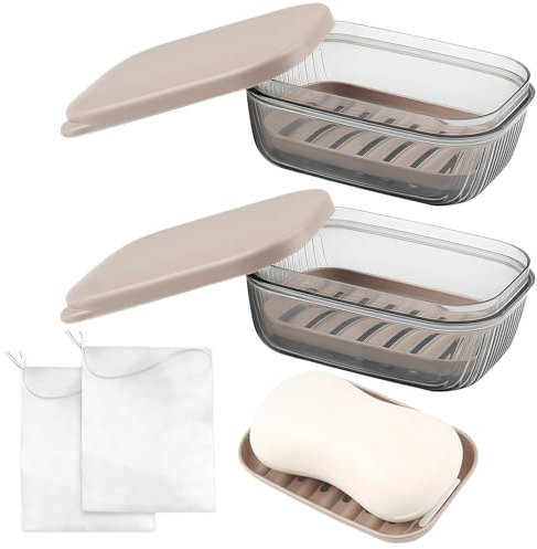 2 boîtes à savon de voyage, porte-savon avec couvercle, porte-savon avec drainage, porte-savon facile à nettoyer et 2 sacs à savon pour voyage, salle de bain, camping, etc