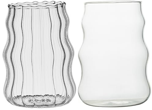 Iced Coffee Gläser 530 ml Vintage Cool Trinken 2 Pack Getränke Tassen Rippenglas Tasse Glaswaren Set für gemischte Getränke, Wasser, Saftbier, Cocktail -Eiskaffeegläser