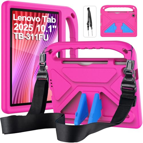 RollinCase Custodia Bambini per Lenovo Tab Tablet 2025 10.1 Pollici (TB311FU/TB311XU), Eva Leggermente Antiurto Custodia Protettiva con Manico Bambini e Tracolla, Rosa