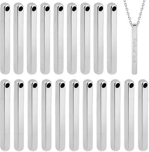 WEBEEDY 20 Stück Rechteckige Stempel-Rohlinge aus Edelstahl Gravur Bar Anhänger Rechteckige Metallgravur Rohlinge Für Die Herstellung von DIY Halsketten Und Schlüsselanhängern 3.8x0.4cm