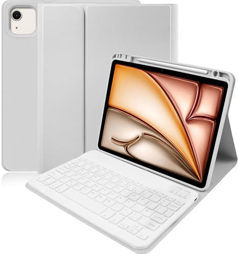 Lupxiu iPad Air 11 Inch Case with Keyboard (M3 2025/M2 2024) - Wireless Detachable Folio Keyboard Case for iPad Air 4th /5th generation -UK Layout-Grey
