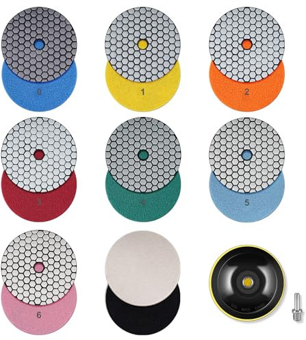 125mm Trocken Diamant Polierscheibe 9 Stücke Körnungen #50, #100, #200, #400, #800, #1500 und #3000 Polierscheiben mit M14 Stützteller für Granit Marmor Kunststein Quarz für Winkelschleifer