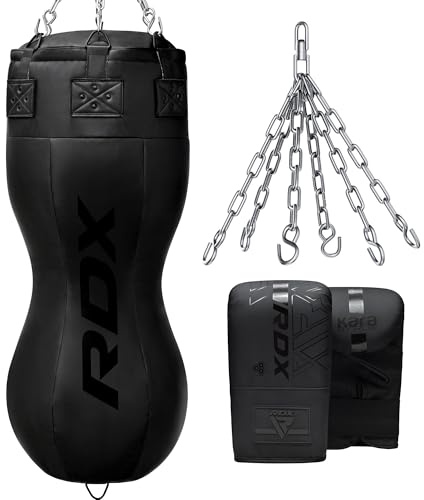 RDX Boxen Body Boxsack, Hängend Punch Bag mit Handschuhen und Stahlkette, boxbeutel gefüllter und ungefüllter, Erwachsene Maya Hide Leder Punching Bag für Kickboxen MMA Muay Thai Karate