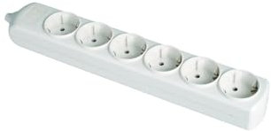 Steckdosenleiste, Weiß, 6 Steckdosen, ohne Kabel, 3680 W, 250 V, 16 A, mit seitlicher Erde, Kinderschutz, Wandmontage
