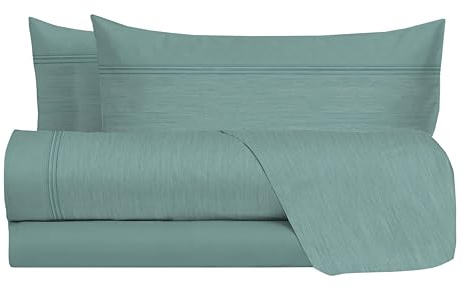 hermet Parure de lit Double 100% Coton, 2 Places Motif Effet Toile, Drap Housse + Drap Housse + 2 taies d'oreiller