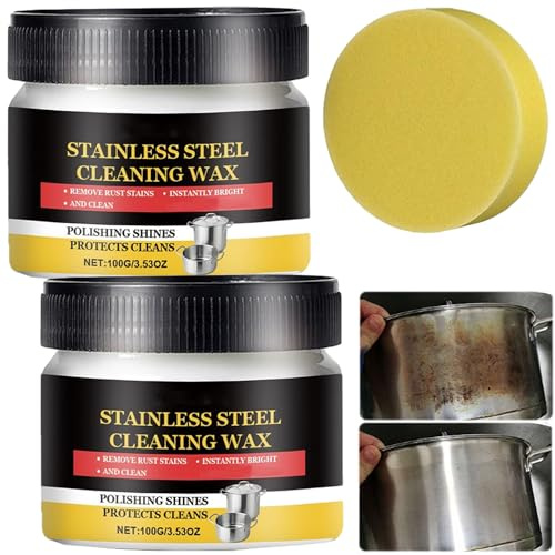 Edelstahl-Reiniger und Polierpaste, Mehrzweck-Kratzerentferner & Rostreiniger für Geräte, Kochgeschirr, Spülen, Pfannen Oberfläche, keine Rückstände, Heavy Duty Edelstahl Reinigungswachs (2PCS)