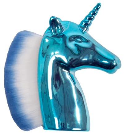 QHP Kopfbürste Unicorn | extra weiche Borsten | Glänzender Griff im Einhorn-Design | Spielbürste für Mädchen, Puppen, Hobby Horsing & Fantasiespaß (Blau)