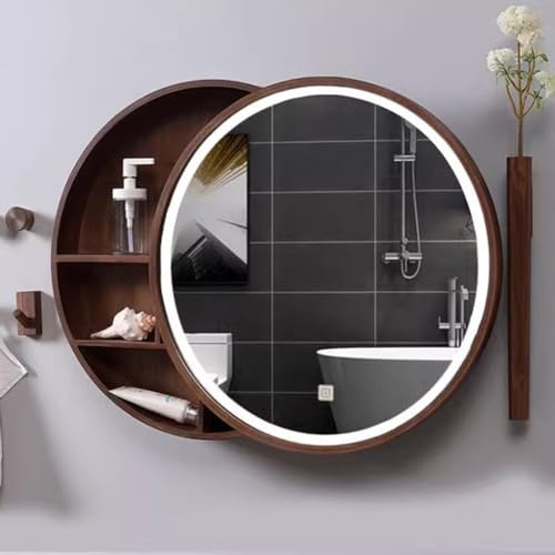 Armoire de salle de bain ronde avec miroir étanche et léger - Rangement mural pour toilettes et salles de bains - Organisateur élégant et fonctionnel