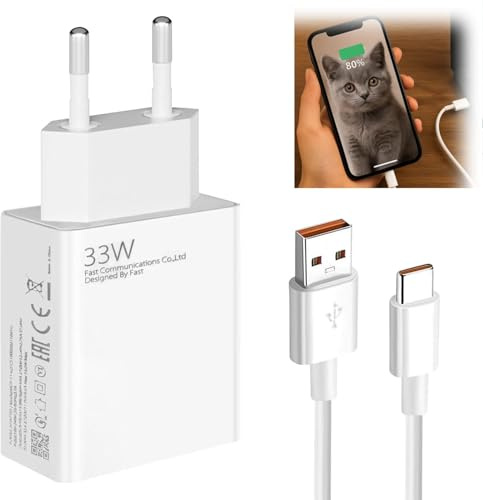 Chargeur Rapide 33 W pour Xiaomi avec câble USB C de 1 m. Adaptateur 33 W pour Xiaomi Redmi Note 14 Pro, 15T, 15, 14, Poco X7 Pro, F7 Ultra. Disponible également pour d'autres Marques