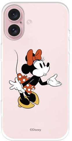 Schutzhülle kompatibel mit iPhone 16, offizieller Disney-Stil, Minnie-Stil, zum Schutz Ihres Mobiltelefons, transparent, flexibel, mit offizieller Lizenz von Disney-Klassikern
