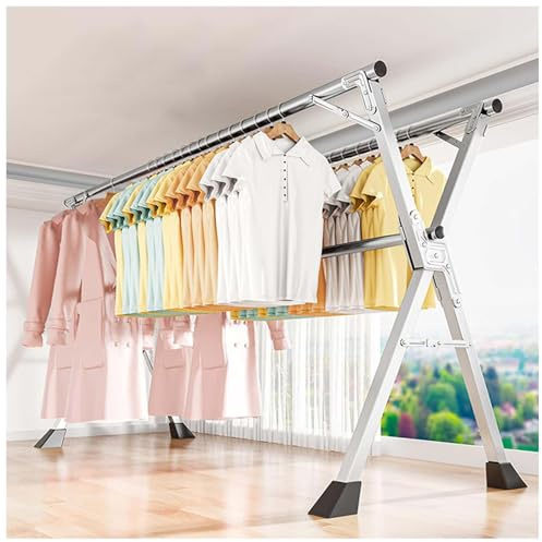Generisch Verstellbarer 200 cm Wäscheständer aus Edelstahl, Faltbarer Wäscheständer mit 20 windfesten Haken, Keine Montage erforderlich, perfekt für den Innen- und Außenbereich.