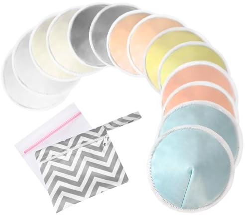 Oiomniv Reusable Breast Pads, 14 Pack, 4.7 Inch Washable Nursing Pads | Organic Bamboo Viscose, Soft and Absorbent for Breastfeeding Leaks, with Laundry Wash Bag and Travel Storage Bag